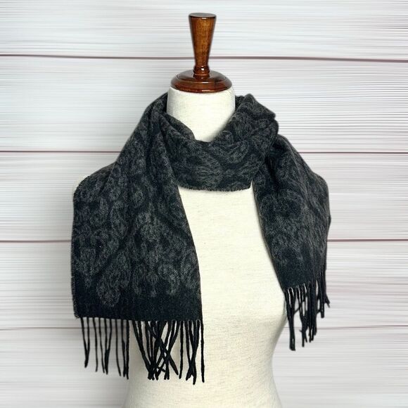 Grant Thomas Cashmere Scarf Gray Paisley Print Fringes made in Germany Unisex - Picture 3 of 10